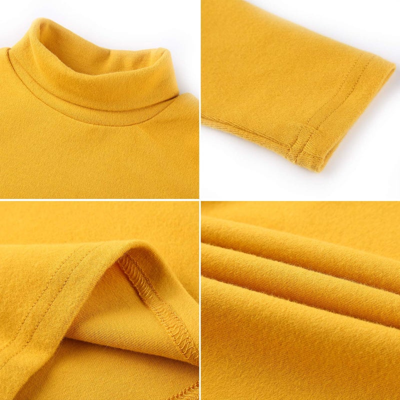 CUNYI Boys Girls Turtleneck Long Sleeve Soft Cotton T-Shirts Solid Color Warm Tops, SA12578, Yellow, 150 - Image 4